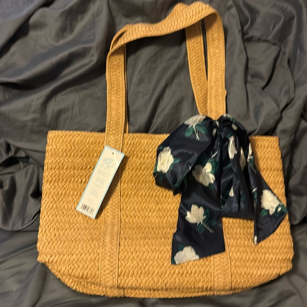 Draper James straw bag with floral scarf